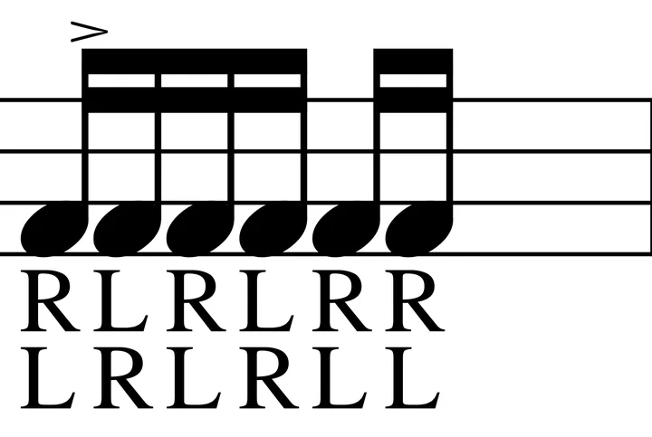 Double Paradiddle drum notation with sticking