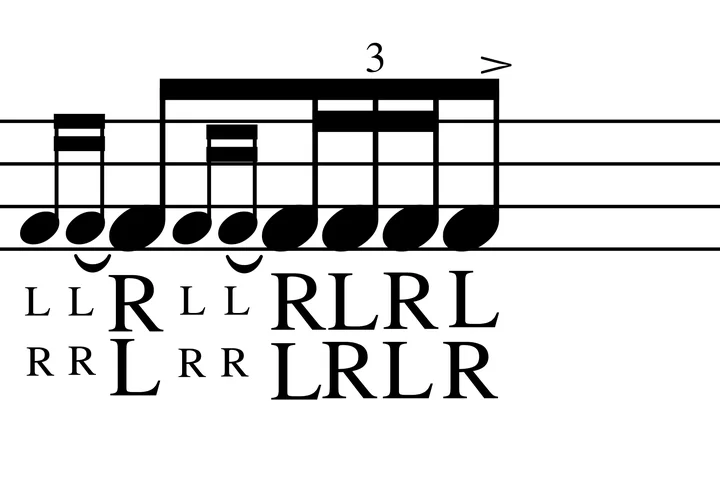 Double Ratamacue drum notation with sticking