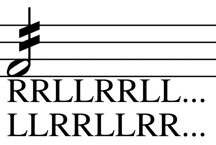 Double Stroke Open Roll drum notation with sticking