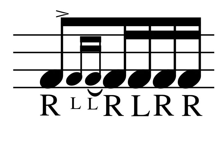 Drag Paradiddle #1 drum notation with sticking