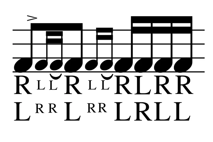 Drag Paradiddle #2 drum notation with sticking