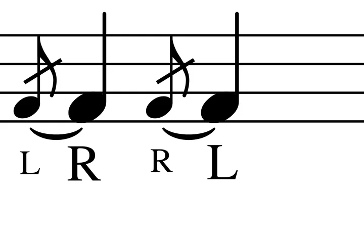 Flam drum notation with sticking