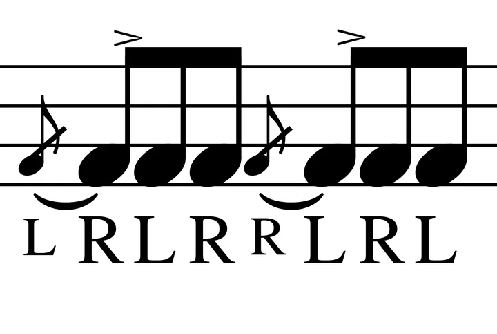 Flam Accent drum notation with sticking