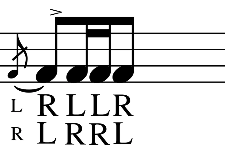 Flam Drag drum notation with sticking