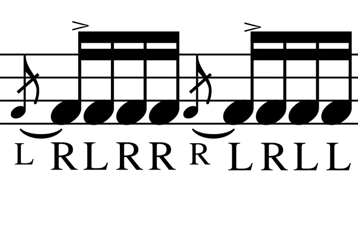 Flam Paradiddle drum notation with sticking