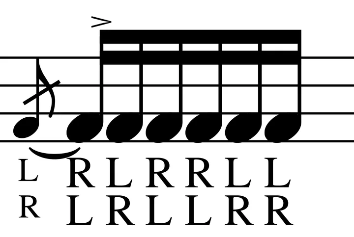 Flam Paradiddle-diddle drum notation with sticking