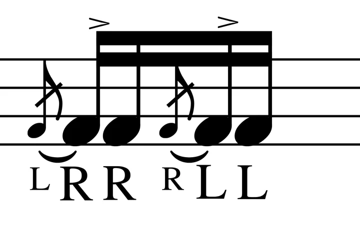 Flam Tap drum notation with sticking