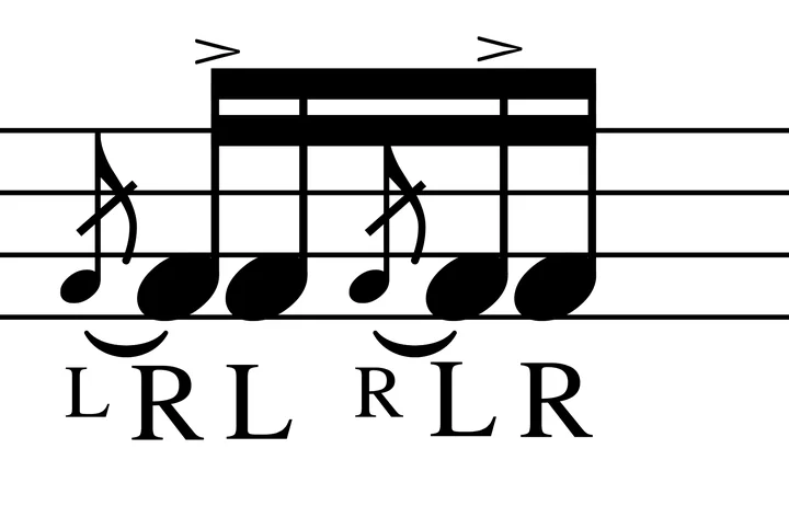 Inverted Flam Tap drum notation with sticking