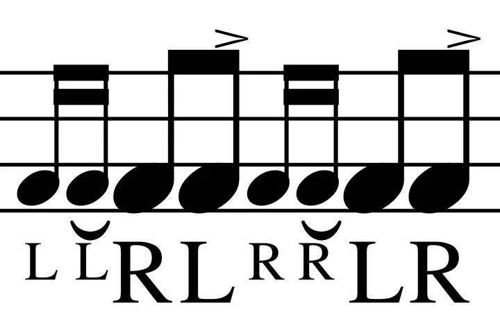 Single Drag Tap drum notation with sticking