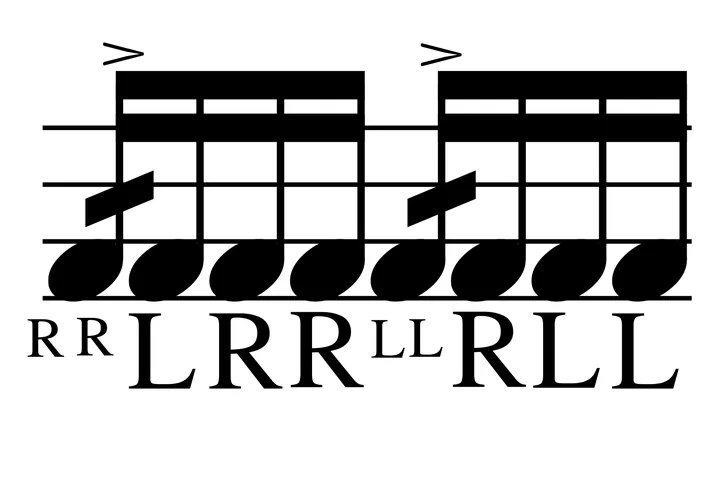 Single Dragadiddle drum notation with sticking