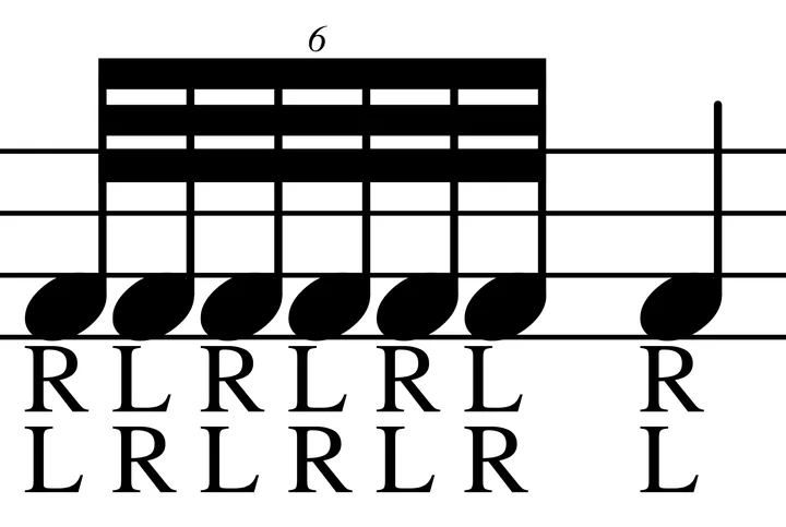 Single Stroke Seven drum notation with sticking